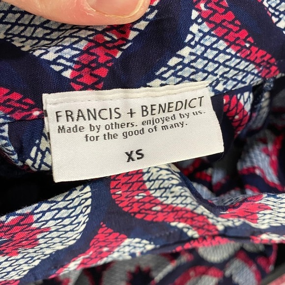 Francis + Benedict Midi Skirt White Pink Blue Bold Print Cotton Pleated X-Small - Picture 2 of 6